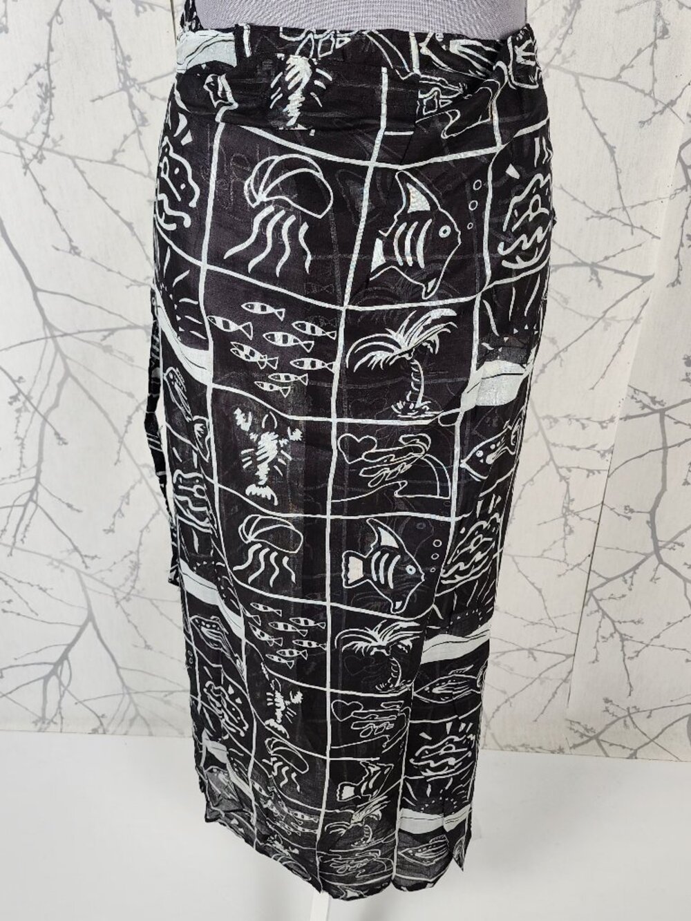 Creaciones Black Tribal Tropical Sheer Wrap Beach Cover Long Skirt